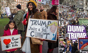 تظاهرات هزاران نفری در آمریکا و اروپا علیه ترامپ ترامپ را با ۱۰۰۰ آواره تاخت می‌زنیم